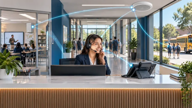 Illustrated school reception and campus communications