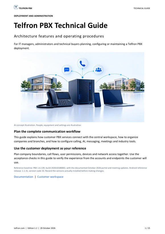 Cover of the Telfron PBX technical guide
